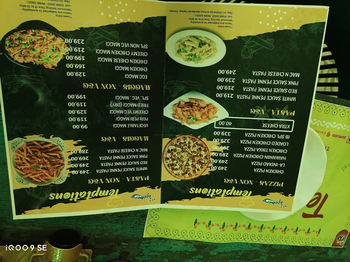 Temptations menu