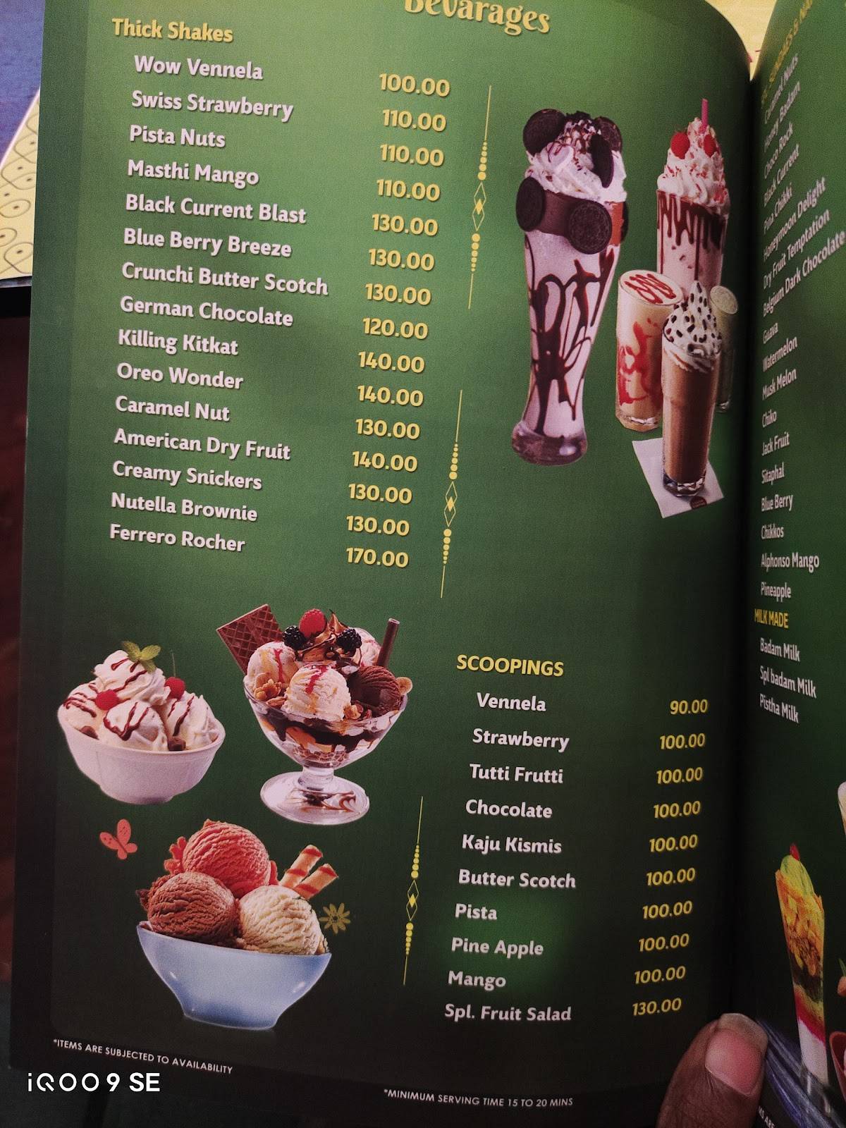 Temptations menu