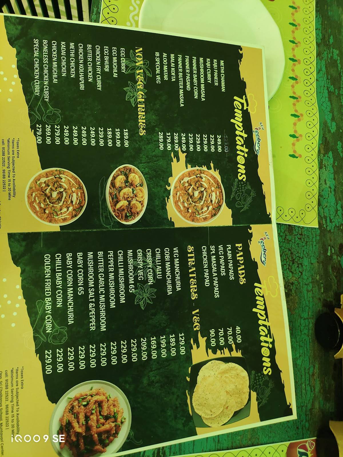 Temptations menu