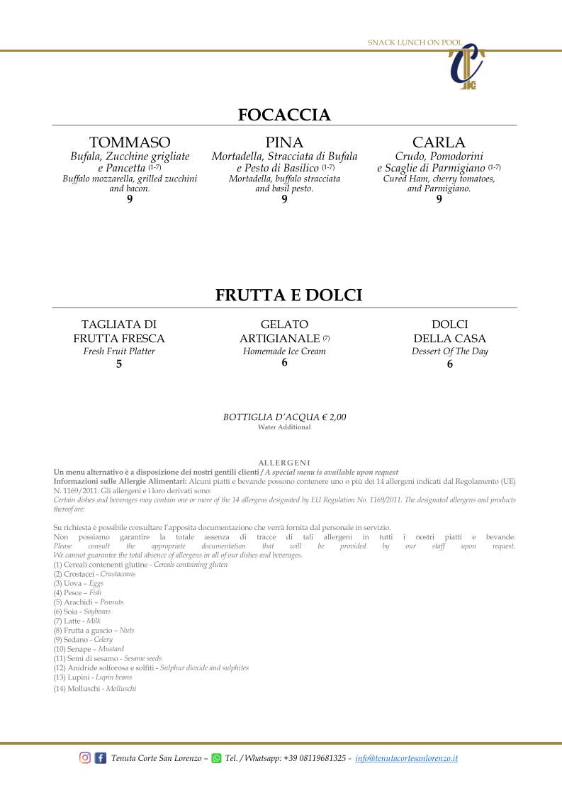 Menu di Tenuta Corte San Lorenzo 