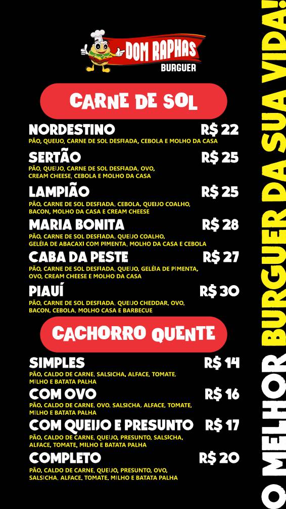 Dom Raphas Burguer cardápio