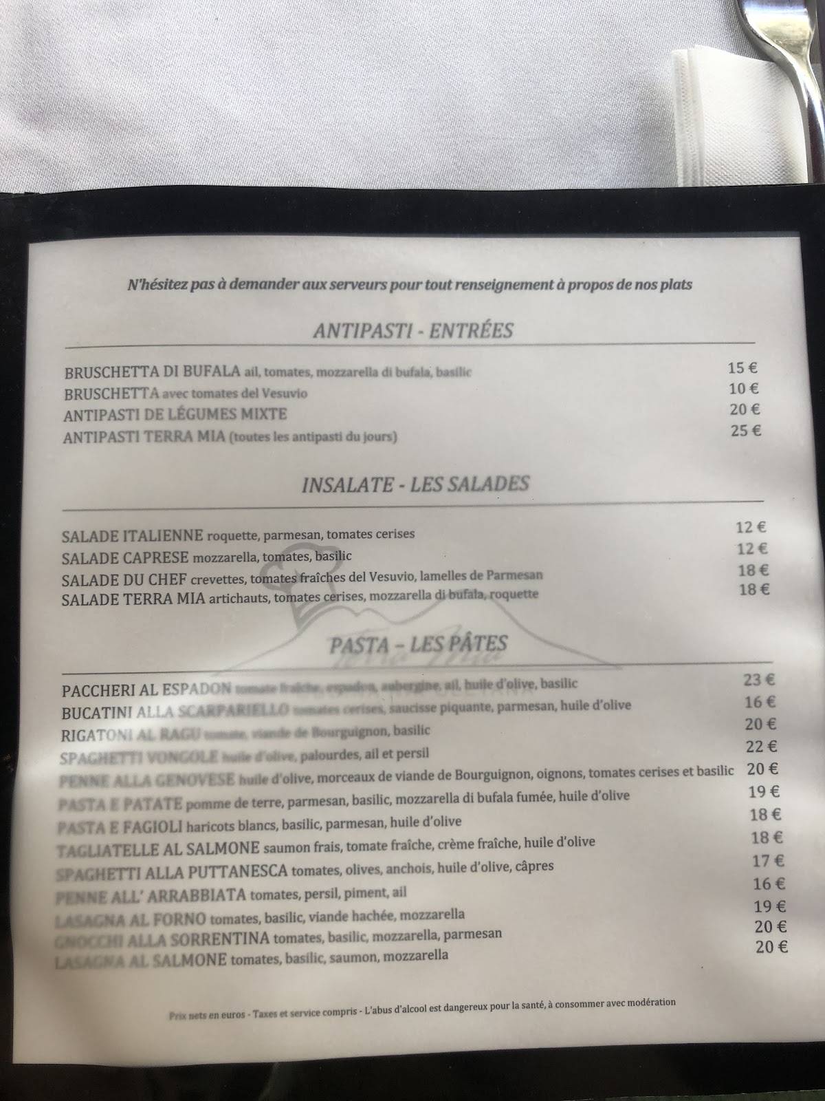 Menu de Terra Mia