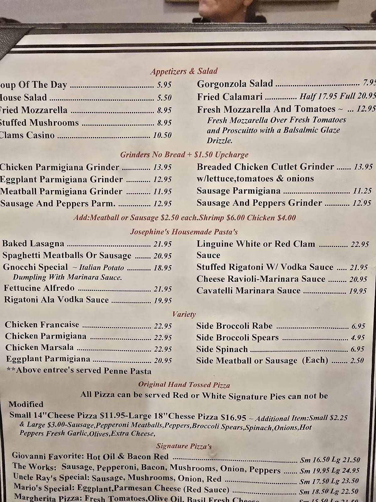 Menu at Testo's Pizzeria & Restaurant, Fairfield