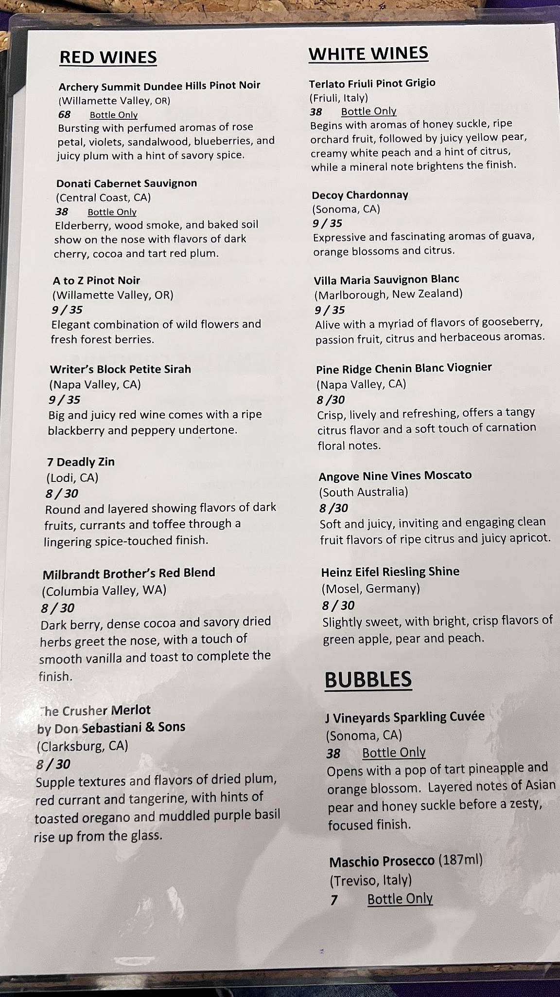 Menu at Thai Ginger Bistro restaurant, Appleton