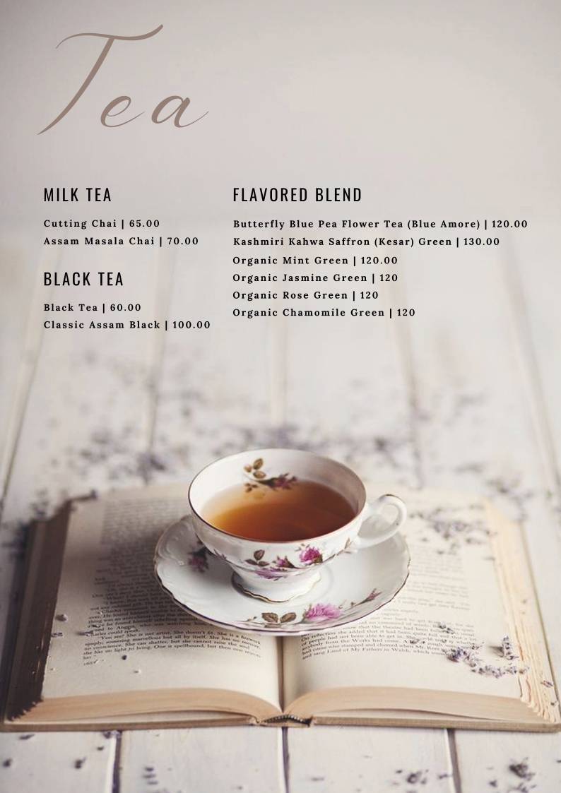The Bibliophilia Café menu
