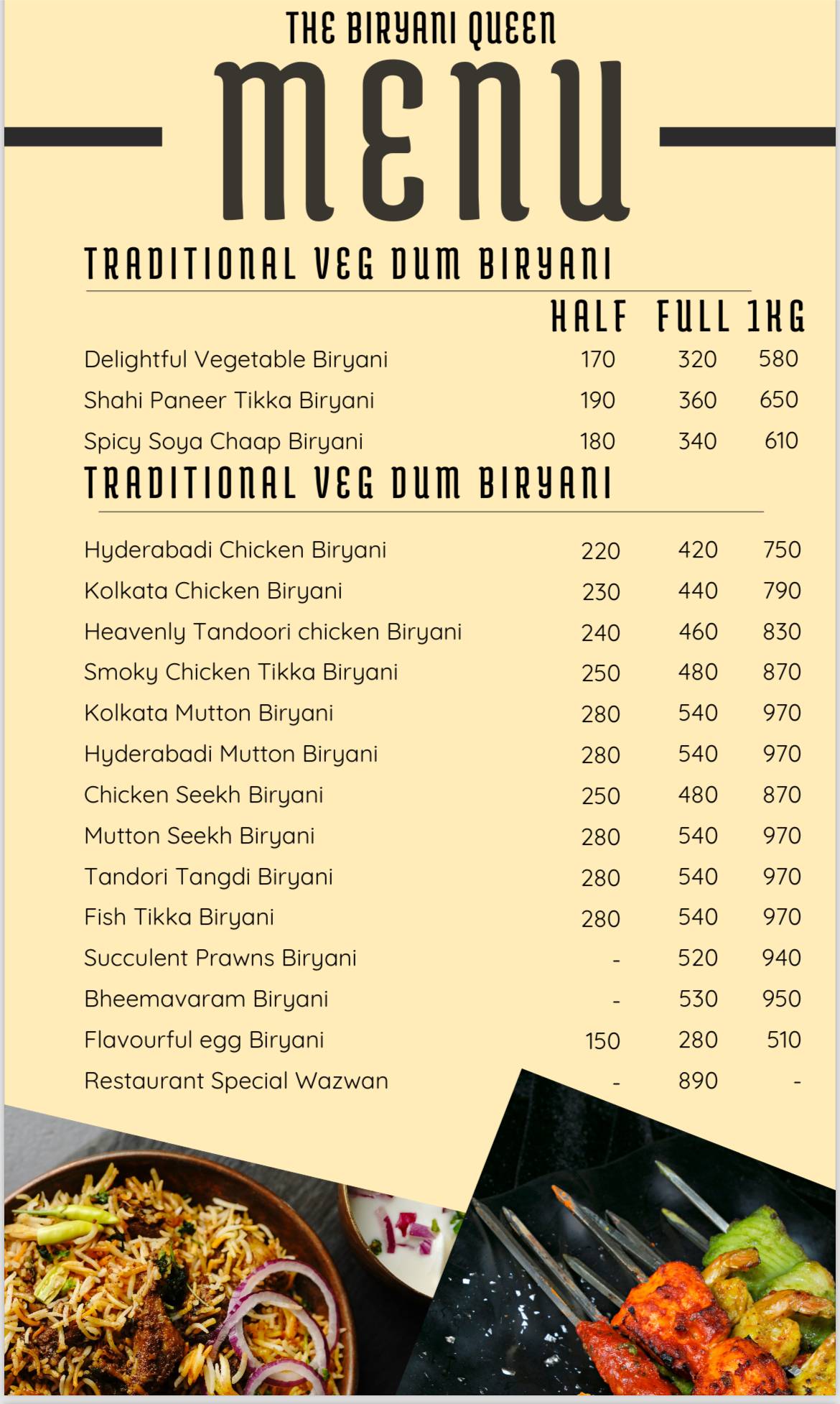 The Biryani Queen Varanasi menu