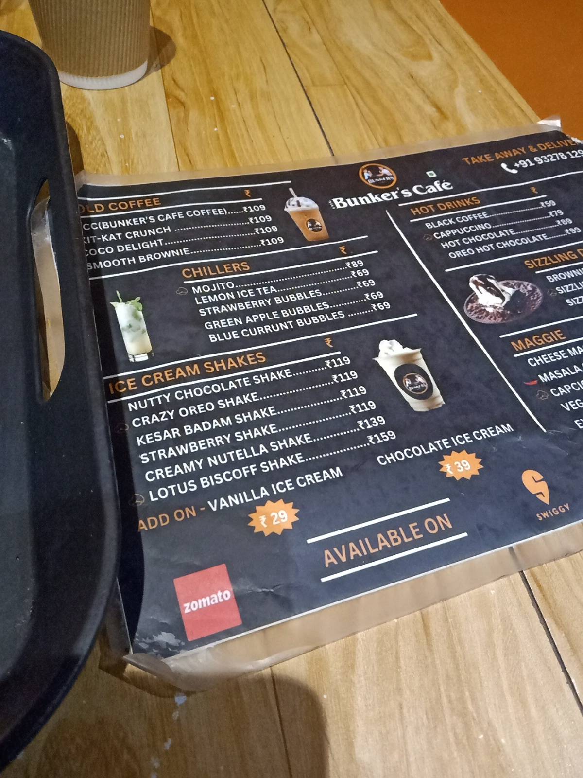 The Bunker's Café menu