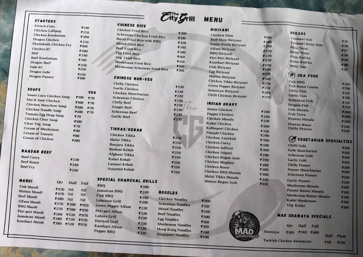 The City Grill menu