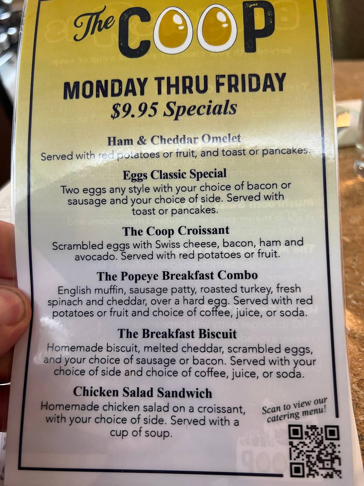 Menu at The Coop restaurant, Waukesha