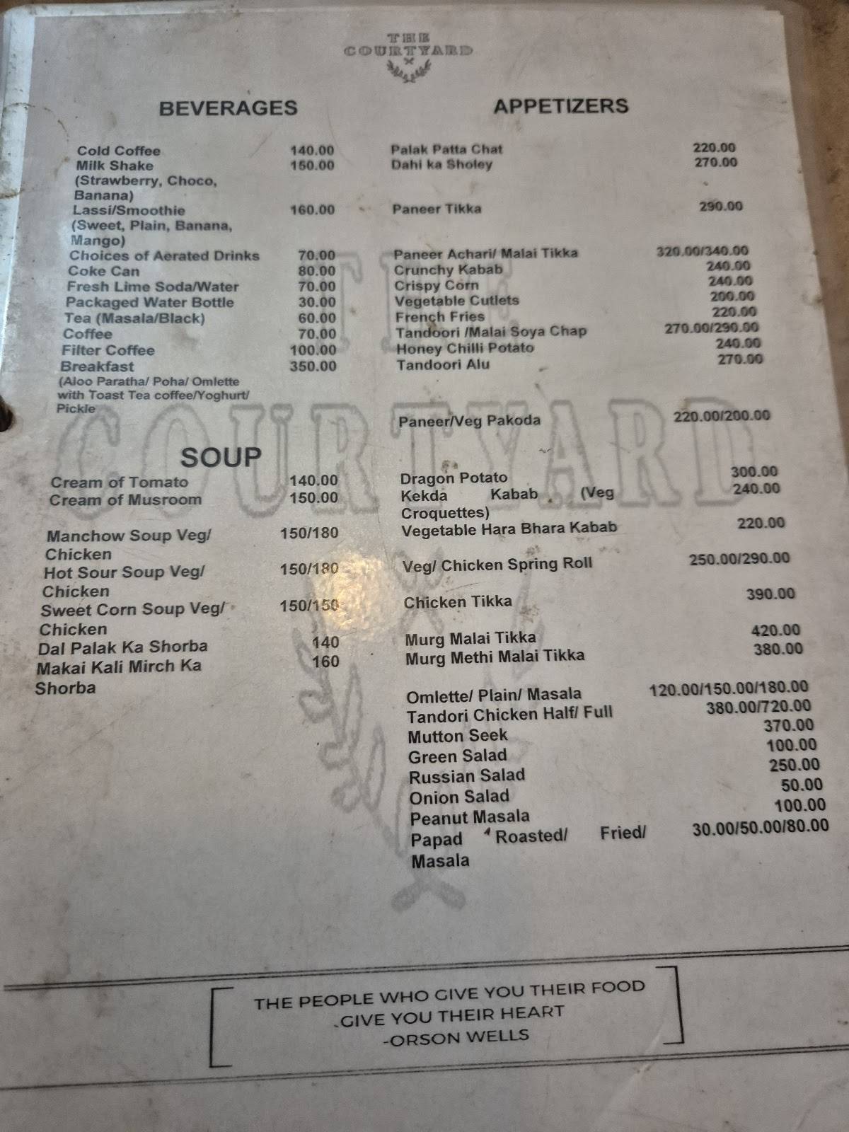 The Courtyard - Best Restaurant Indian Restaurants Veg Restaurants menu