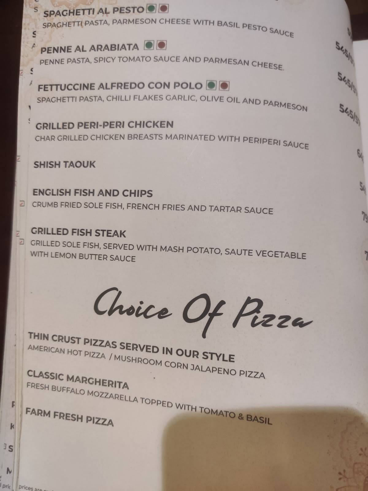 The Dineroom menu
