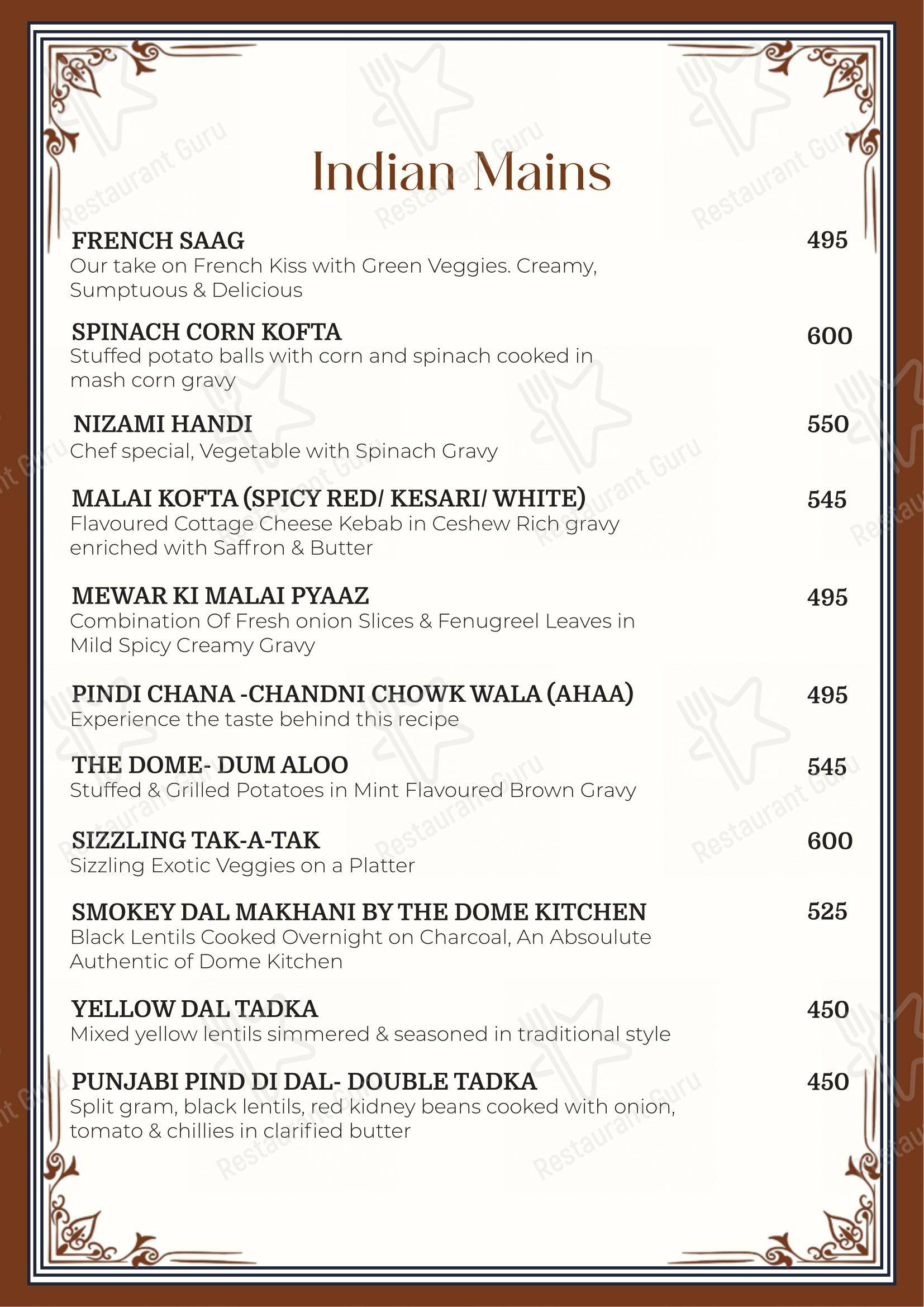 Menu for The Dome in Jaipur