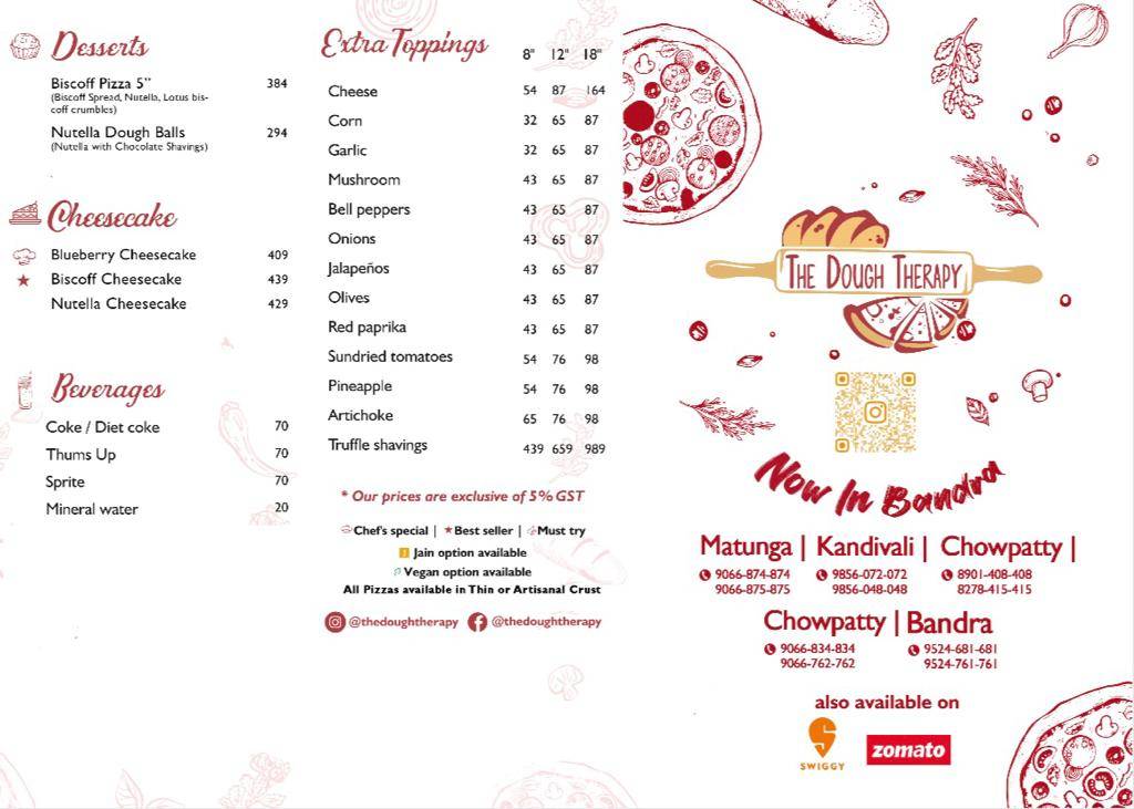 The Dough Therapy menu