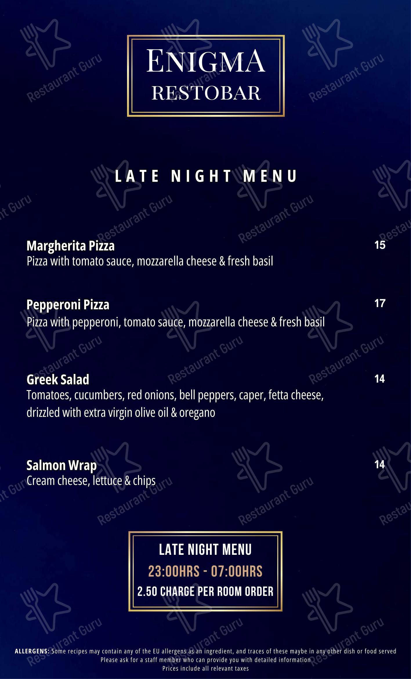 Основное меню pour The Enigma Restobar restaurant