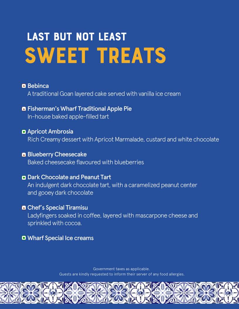 The Fishermans Wharf menu