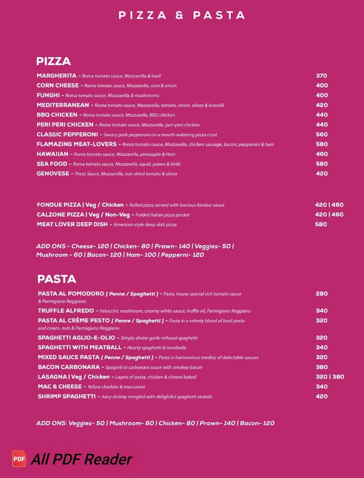 The Flamingo menu