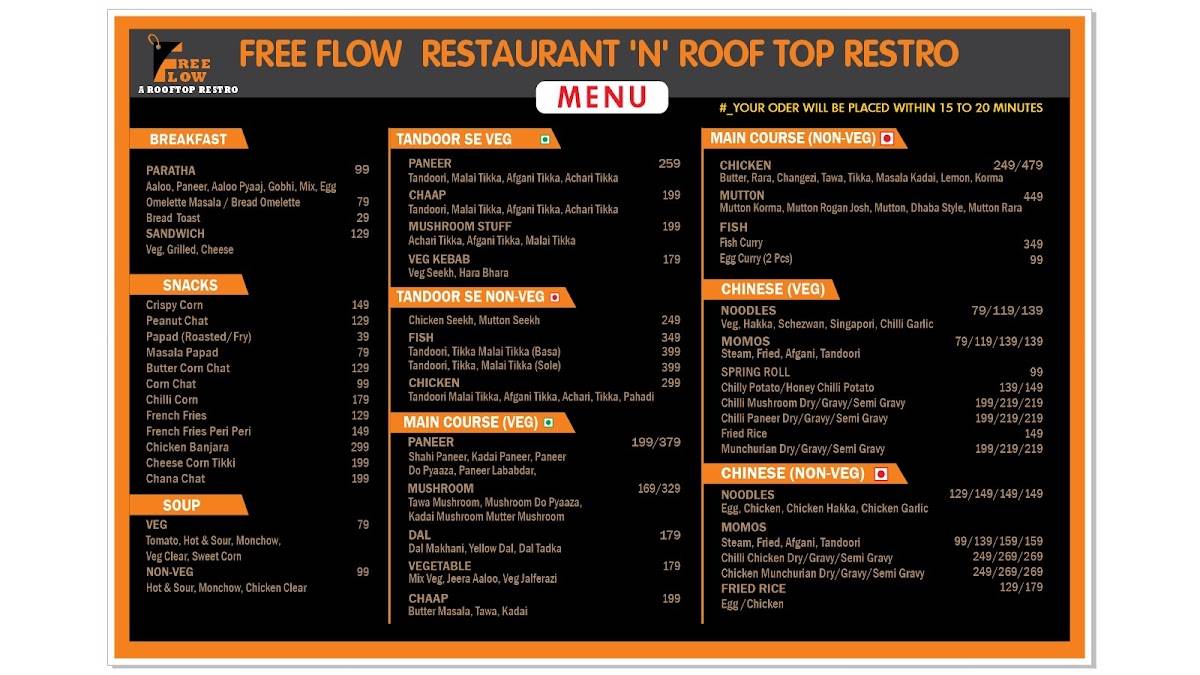 The Free Flow Restaurant menu