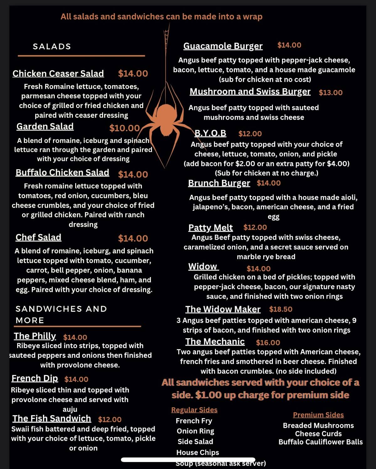 Menu at The Frenchman's Widow fast food, Herrin