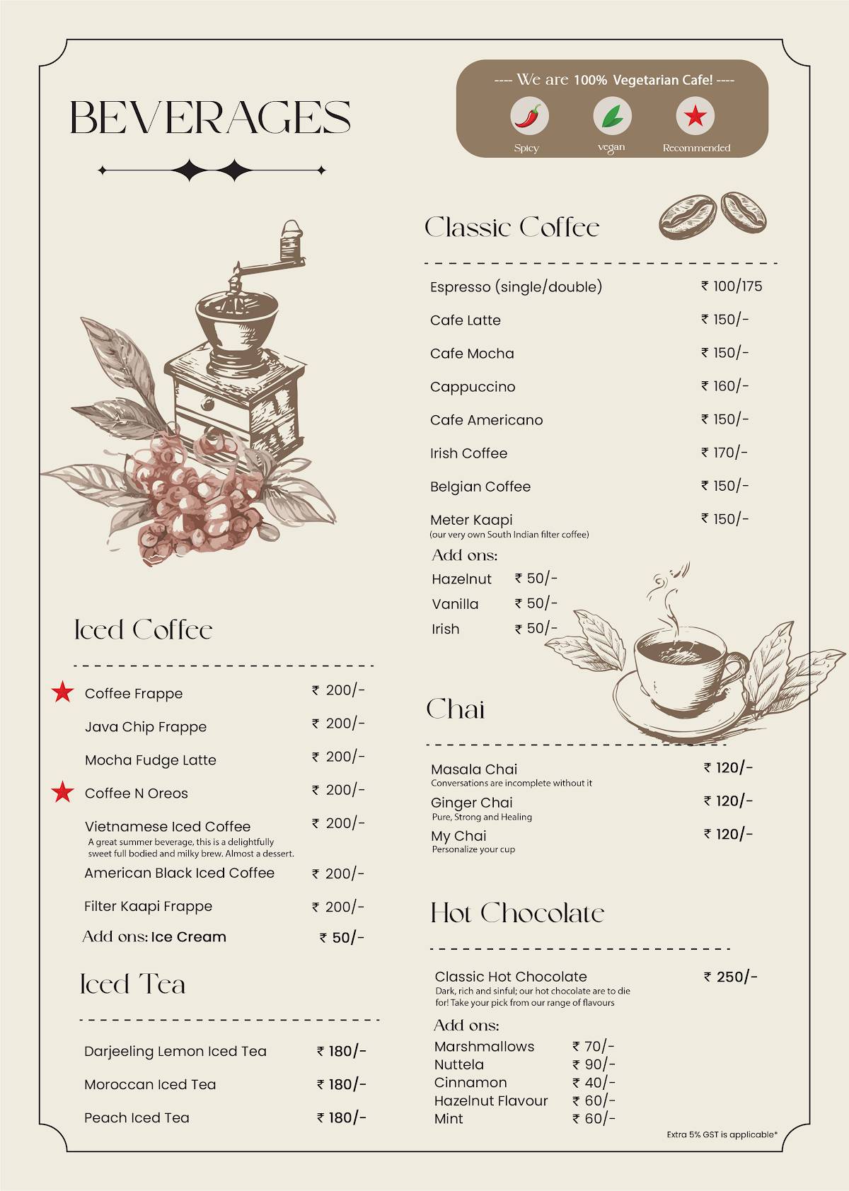 The Gallery Cafe menu