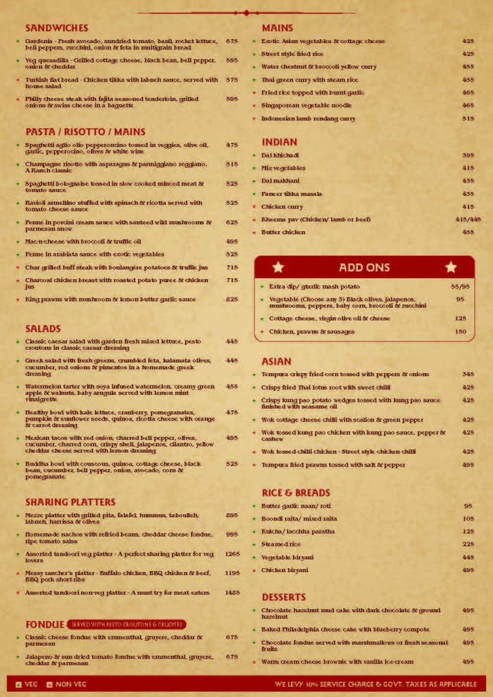 The Game Ranch (Vasai) menu