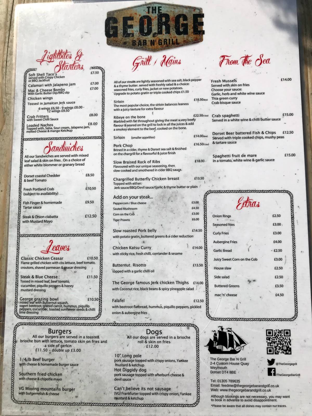 Menu at The Bar & Grill, Weymouth