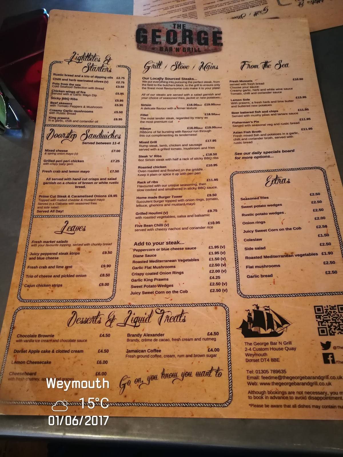 Menu at The Bar & Grill, Weymouth