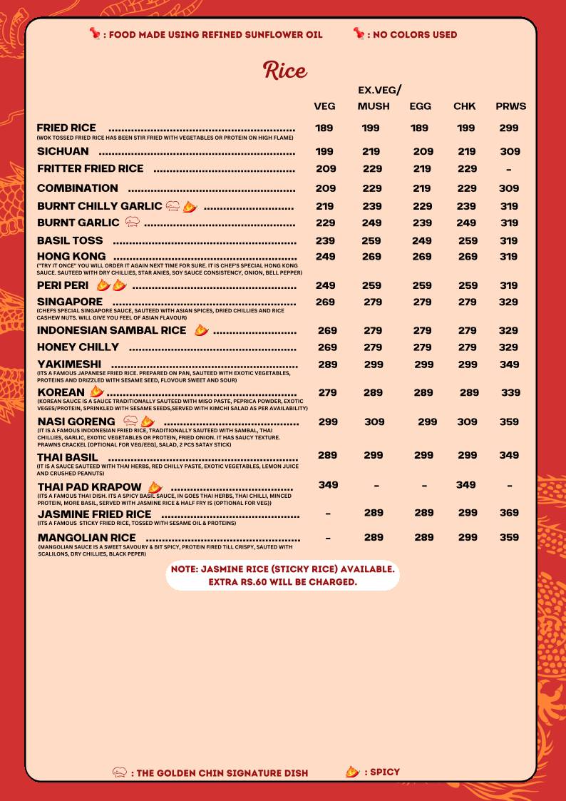 The Golden Chin menu