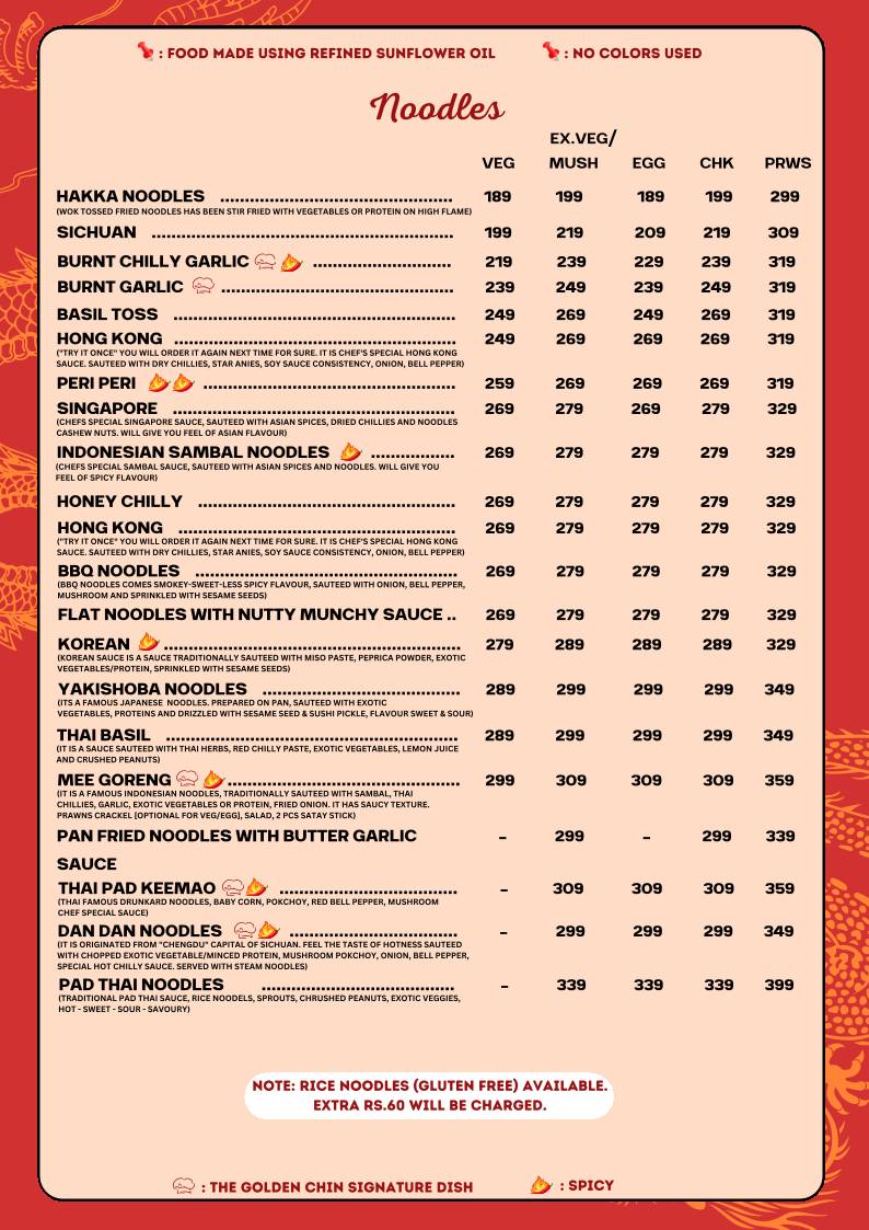 The Golden Chin menu