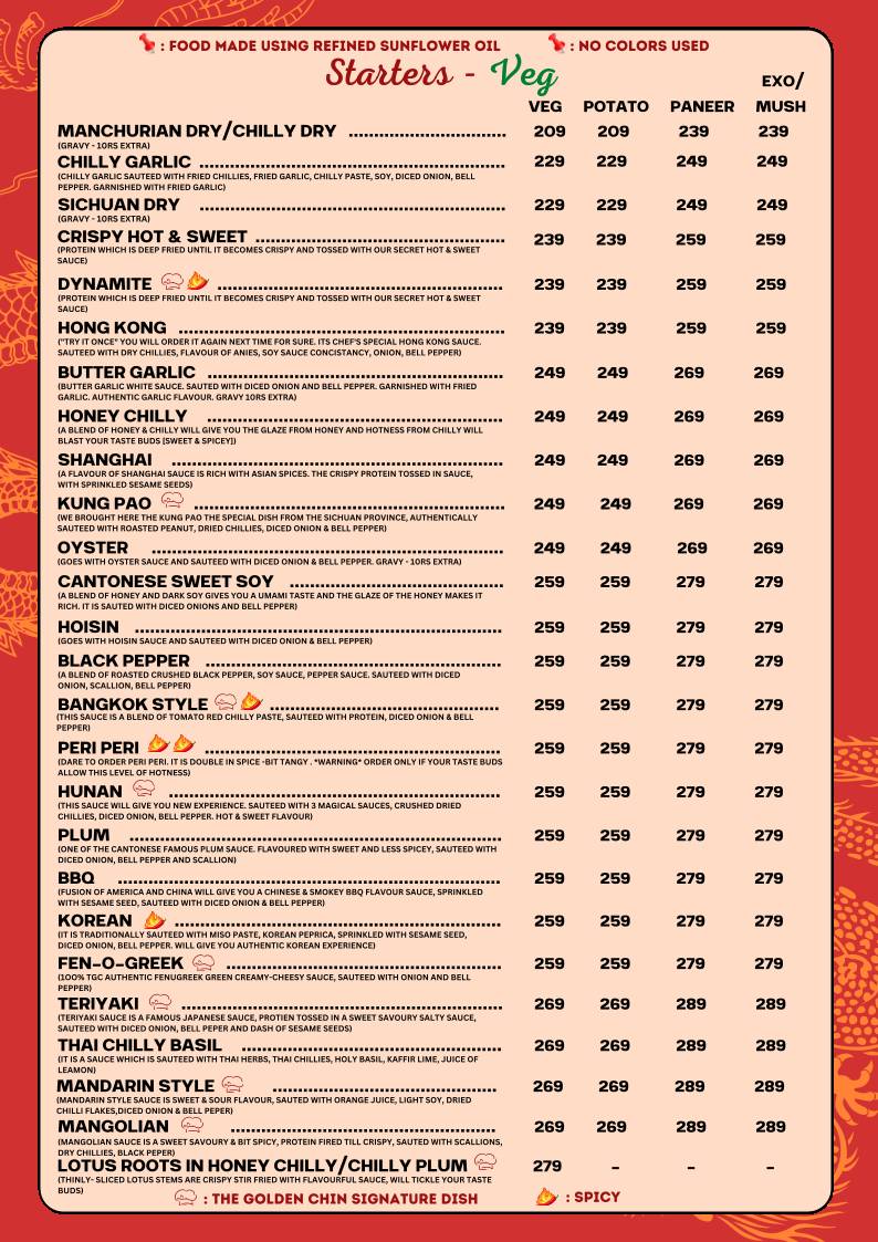 The Golden Chin menu