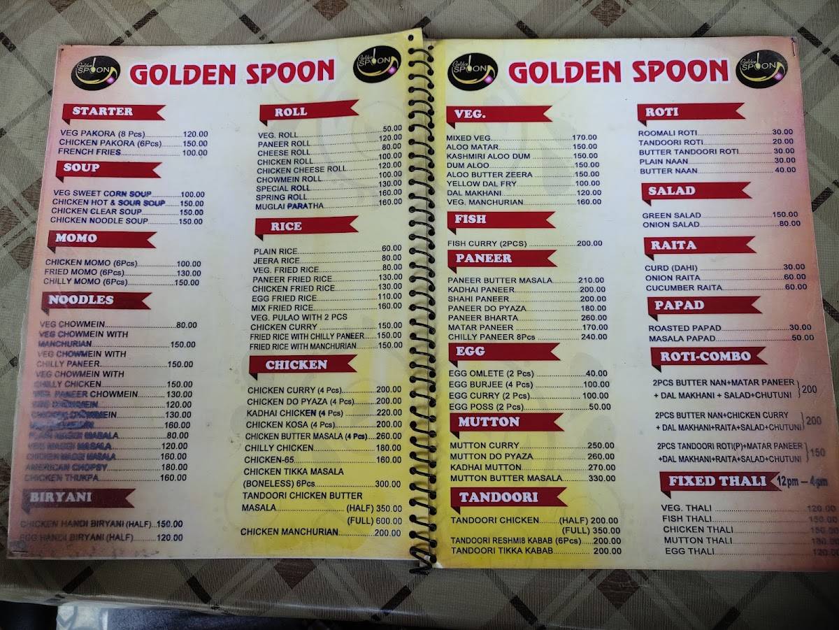 Menu at The Golden Spoon Restaurant in Guwahati, Guwahati