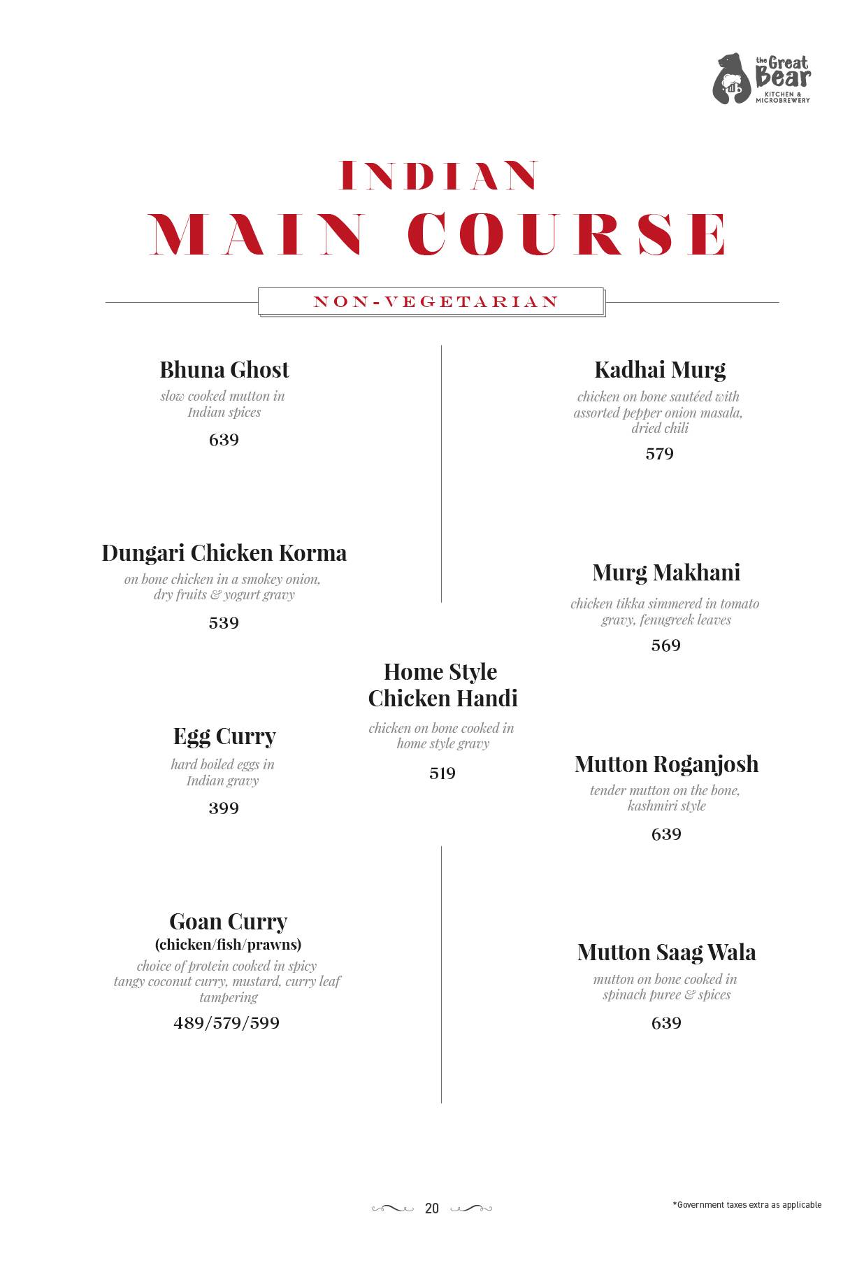 The Great Bear Kitchen & Microbrewery menu