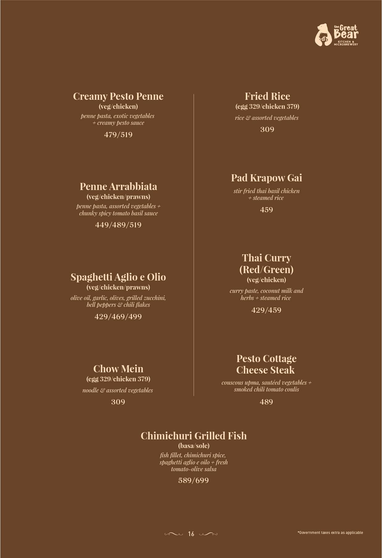 The Great Bear Kitchen & Microbrewery menu