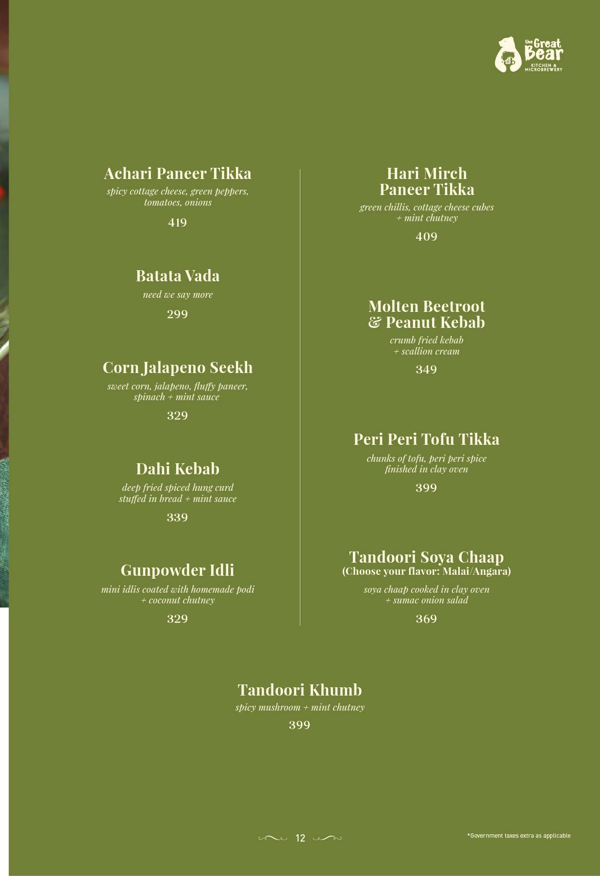 The Great Bear Kitchen & Microbrewery menu