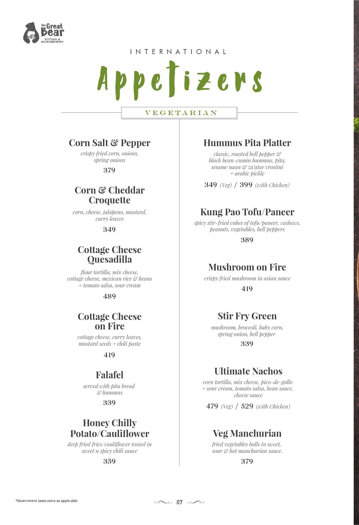 The Great Bear Kitchen & Microbrewery menu