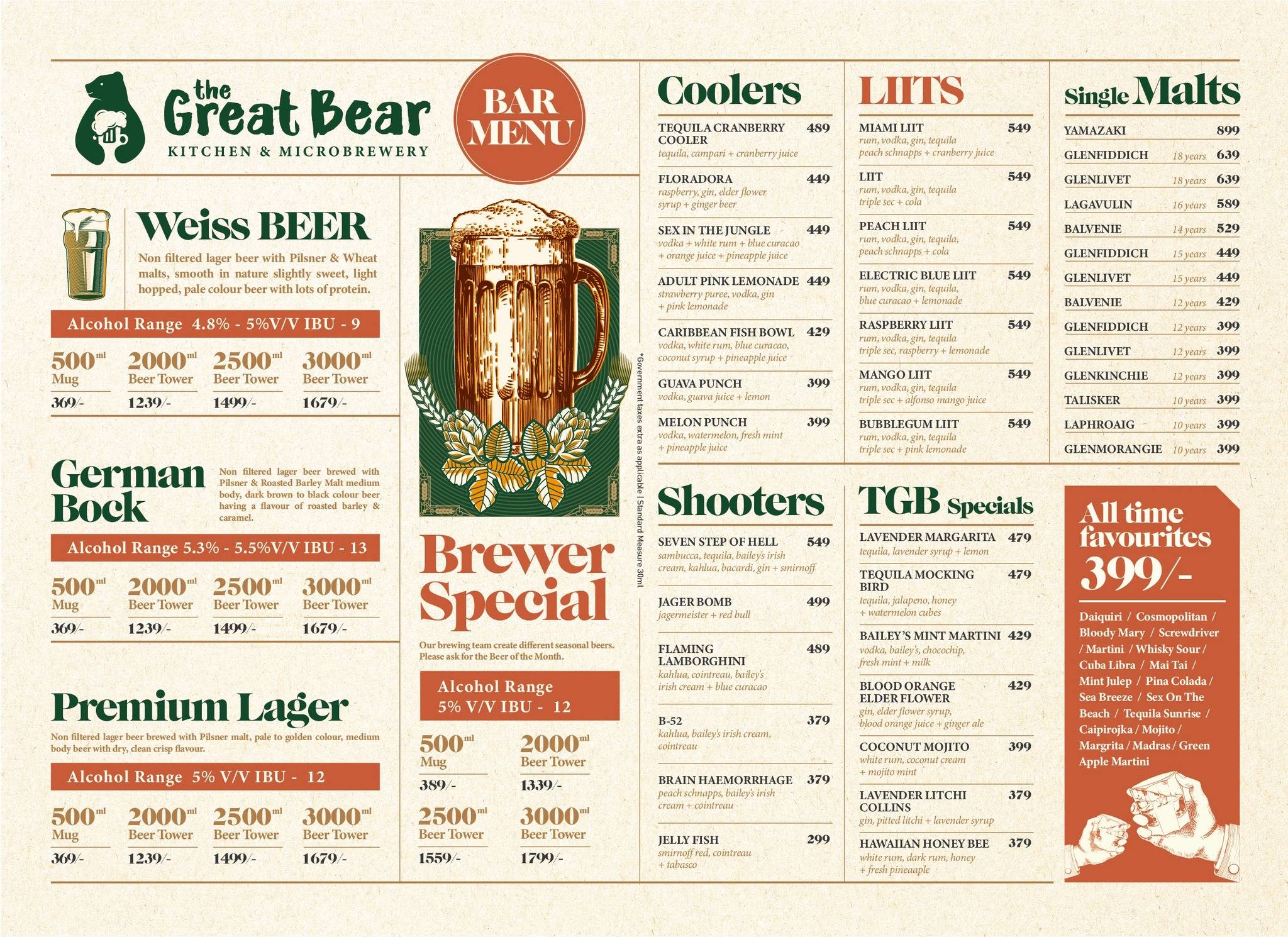 The Great Bear Kitchen & Microbrewery menu