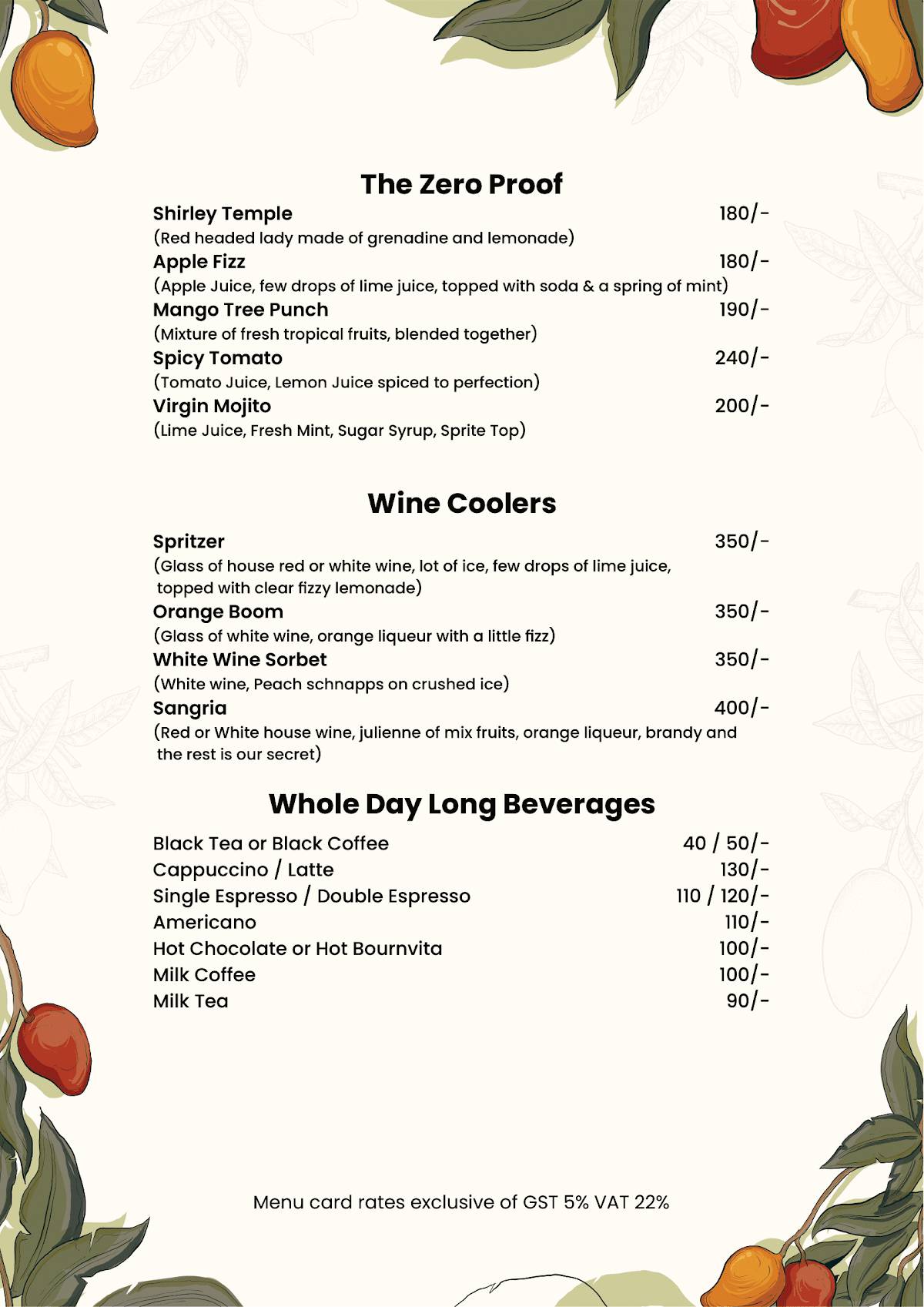 The Great Mango Tree menu