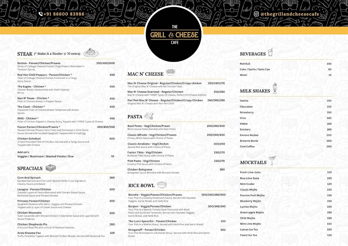 The Grill & Cheese Cafe menu