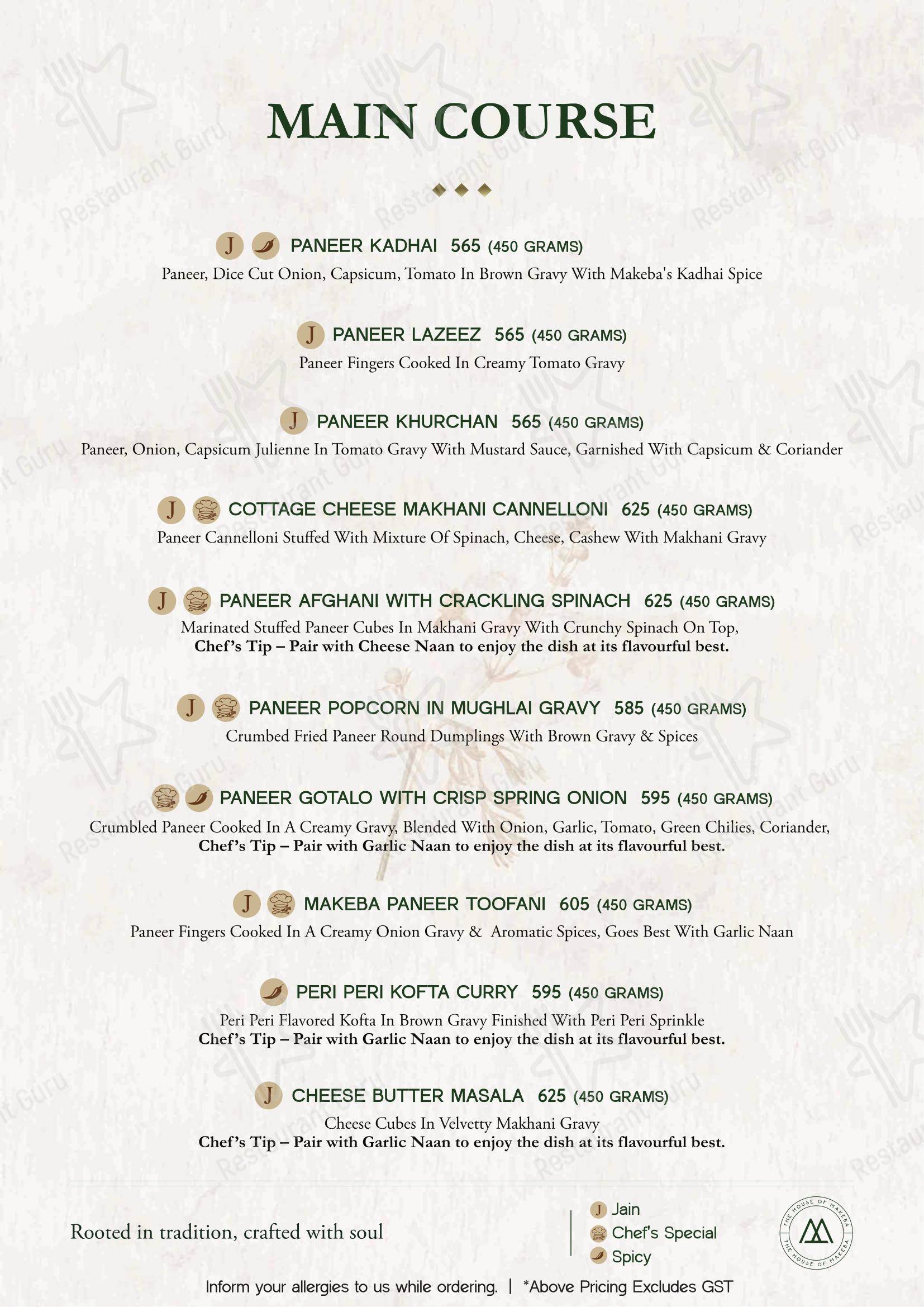 The House of Makeba - Rooftop Restaurant in IIM Road in Ahmedabad - Menu