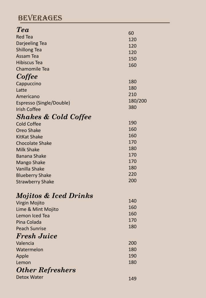 The Hut Restaurant - Shillong menu