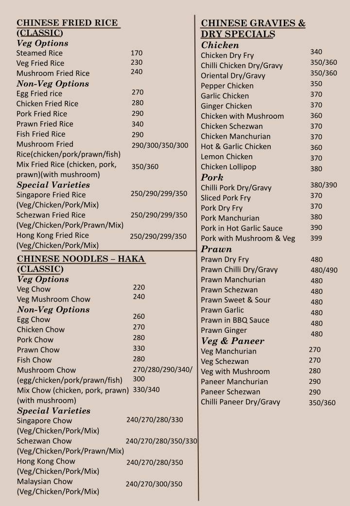 The Hut Restaurant - Shillong menu