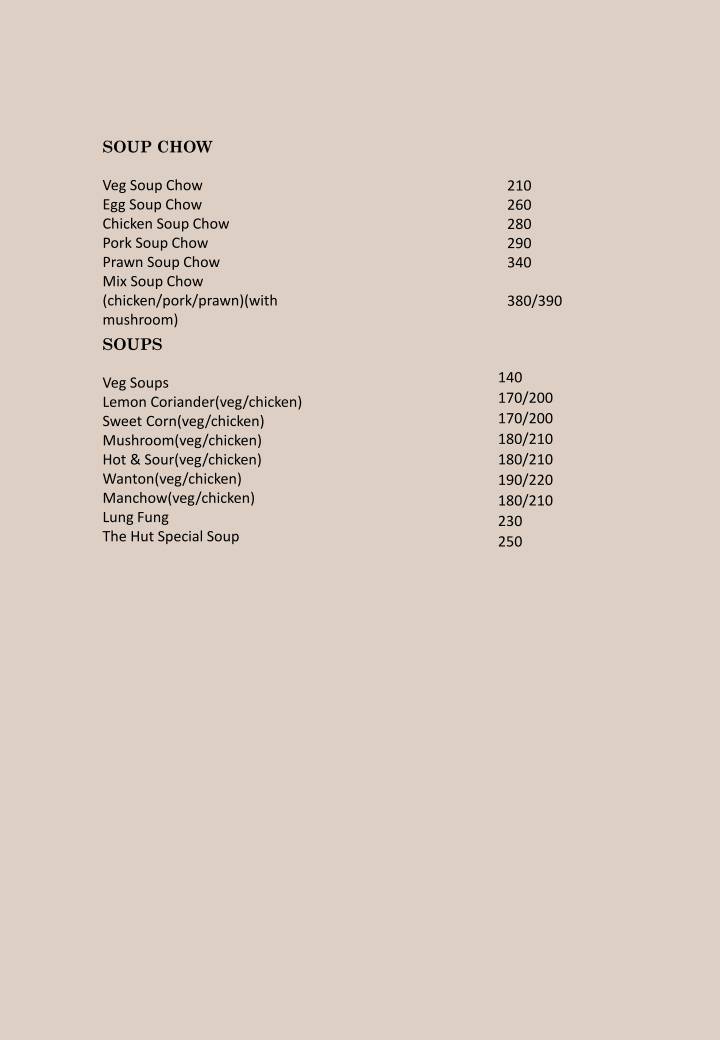 The Hut Restaurant - Shillong menu