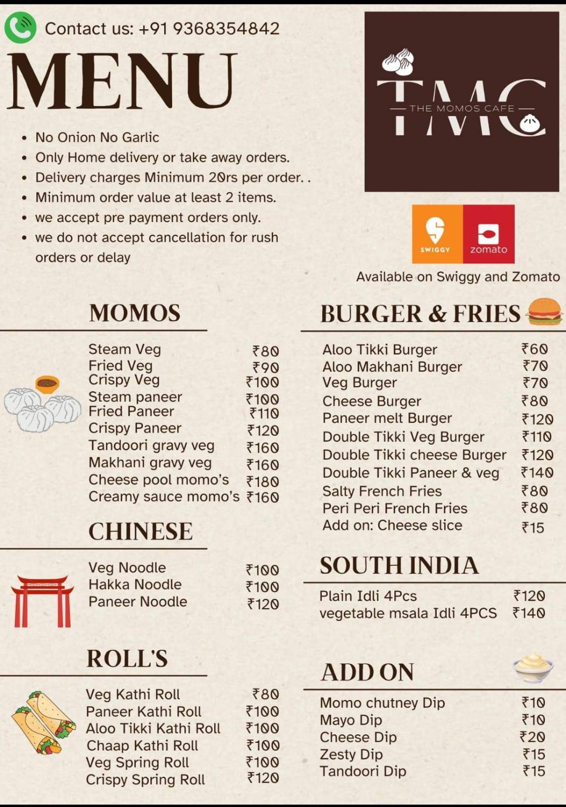 The Momo's Café menu
