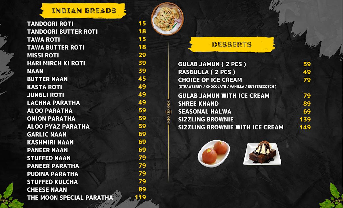 The Moon Restaurant menu