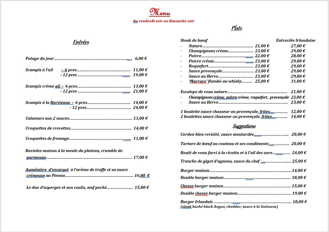 Menu de The Murrays