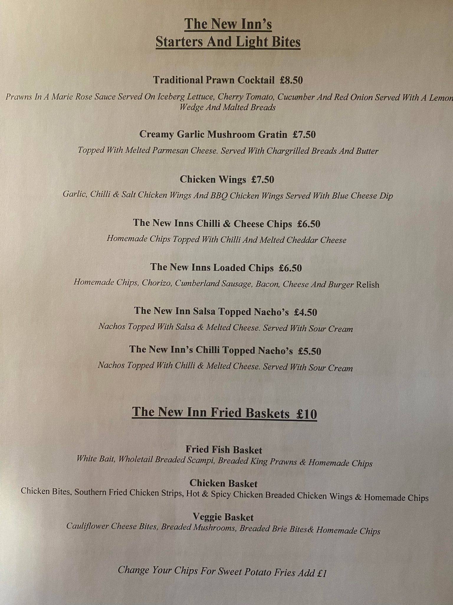 Menu at The New Inn pub & bar, Sandwich, 2 Delf Street