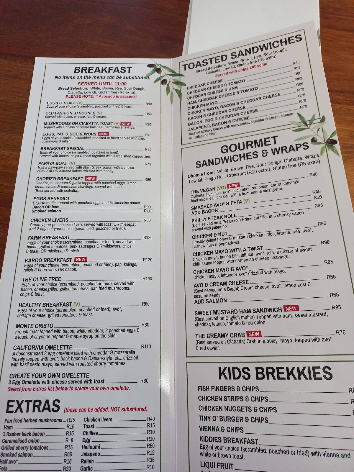 Menu at The Olive Tree Coffee & Gifts restaurant, Tzaneen