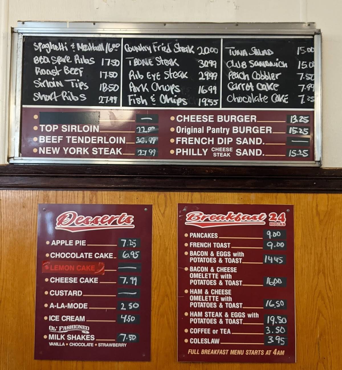 Menu at The Original Pantry Cafe, Los Angeles