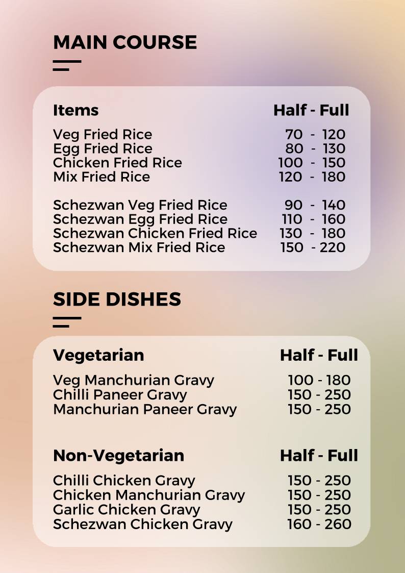 The Photographer's Kitchen menu