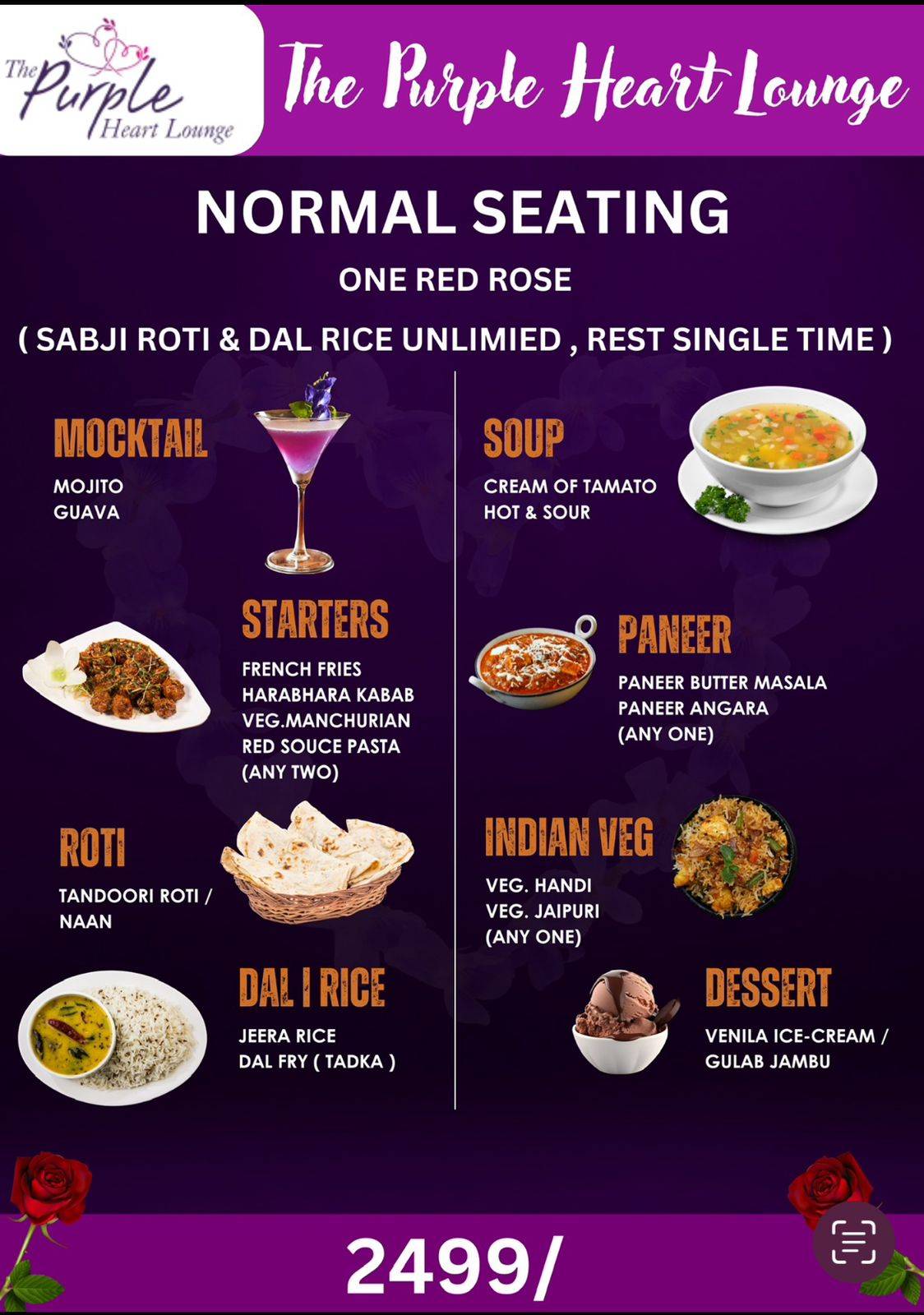 The Purple heart Lounge menu
