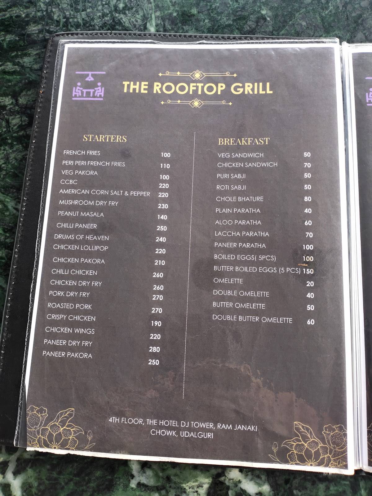 The RoofTop Grill menu